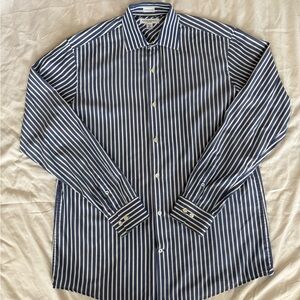 Banana Republic Navy and White Striped Dress Shirt